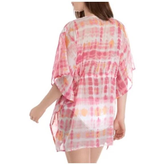 Steve Madden NWT $48 Tie Dye Swim Cover Up ONE SIZE Pink and Orange Crochet NEW - Picture 10 of 10
